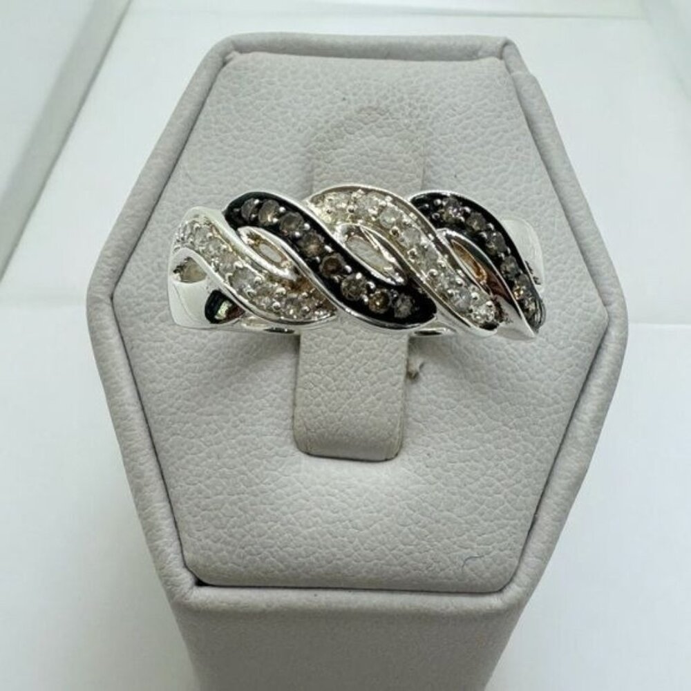 Affinity Diamond Ring size 9 Sterling Silver Cross Over Twist Champagne Brown‎